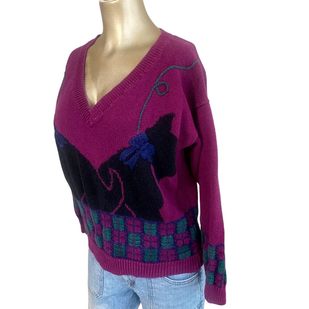 Vtg Portraits by Northern Isles Scottie Dog Knit Sweater Small Hand Embroidered